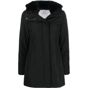 Woolrich Thigh-Length Black Coat With Classic Hood And Logo Patch - NWT